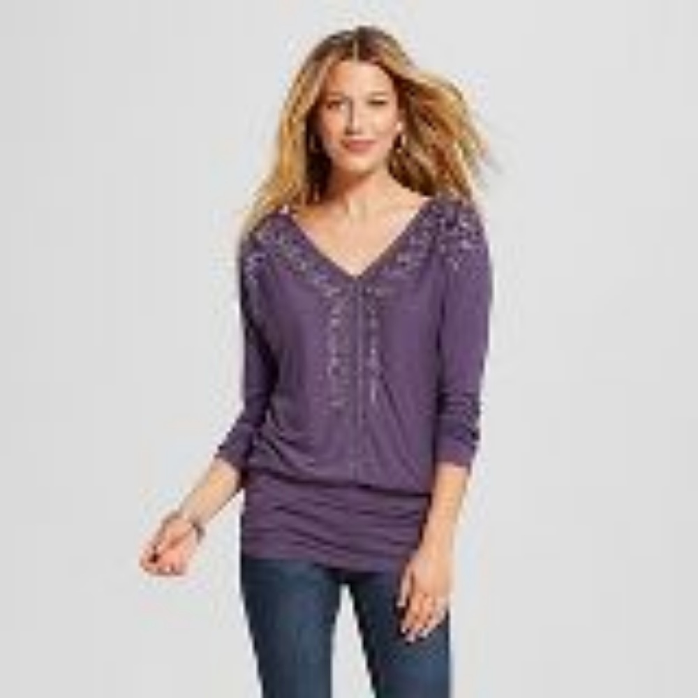 Knox Rose Purple Longsleeve Banded Bottom Blouse